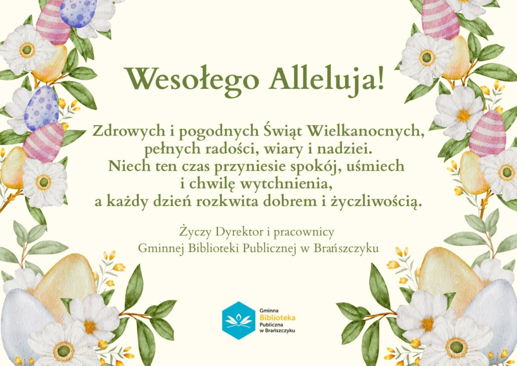 Plakat: Życzenia wielkanocne od Biblioteki w Brańszczyku 2026