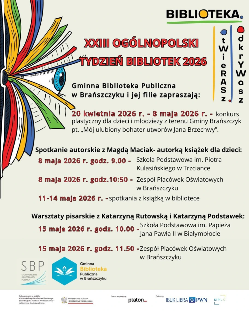 Plakat: XXIII Tydzień Bibliotek w Brańszczyku — program 2026