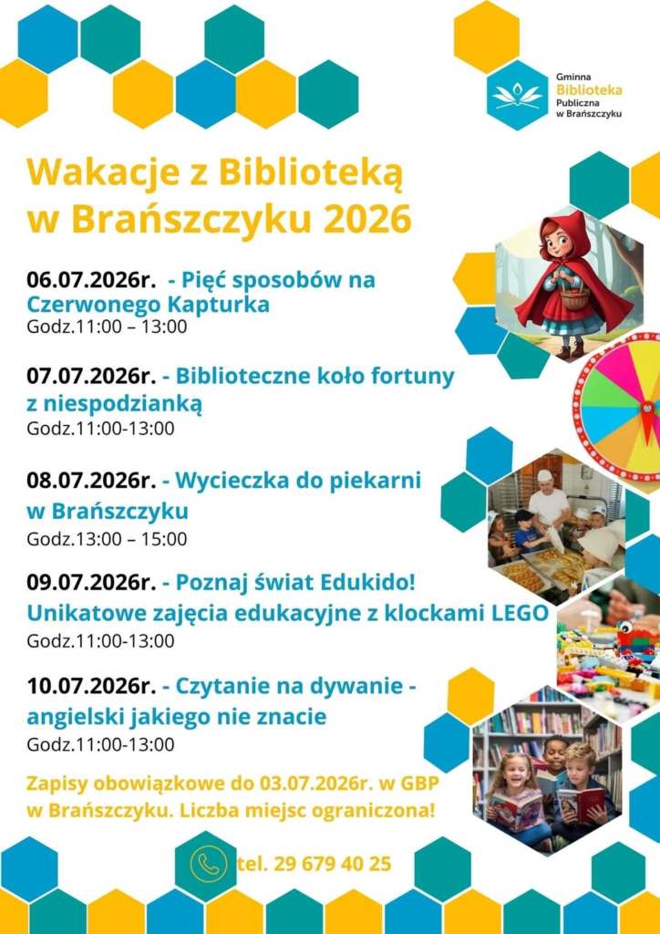 Plakat: Wakacje z Biblioteką w Brańszczyku 2026 — zapisy