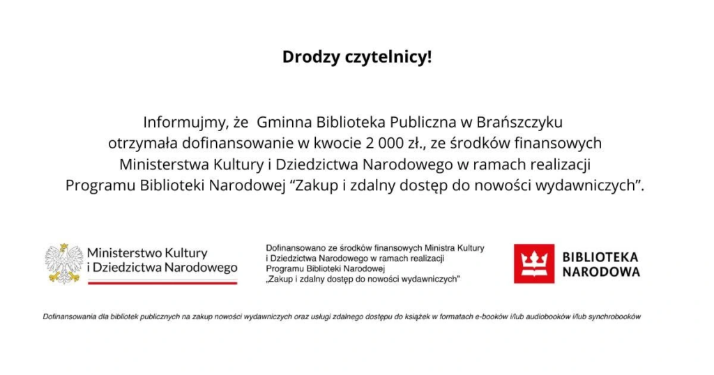Plakat: Dofinansowanie na nowości wydawnicze dla Biblioteki