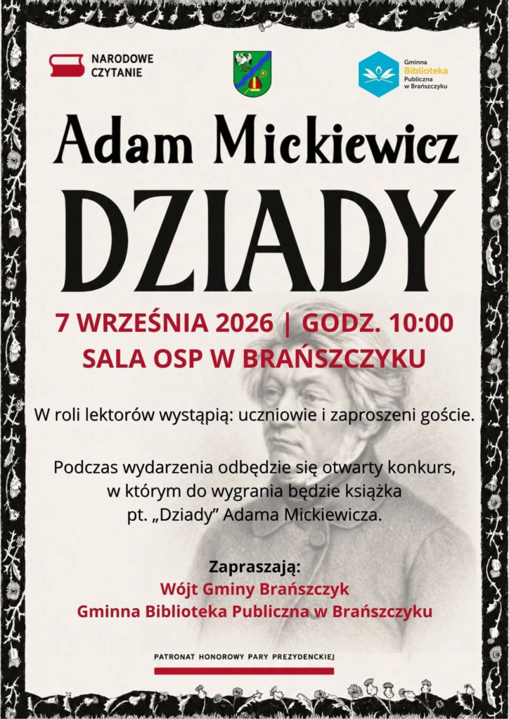 Plakat: Narodowe Czytanie 2026 — zaproszenie na „Dziady”